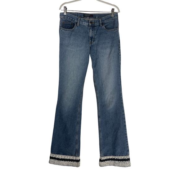 Vintage Y2K American Eagle Flare Jeans 6 Long Boho Crochet Hem - Picture 1 of 9